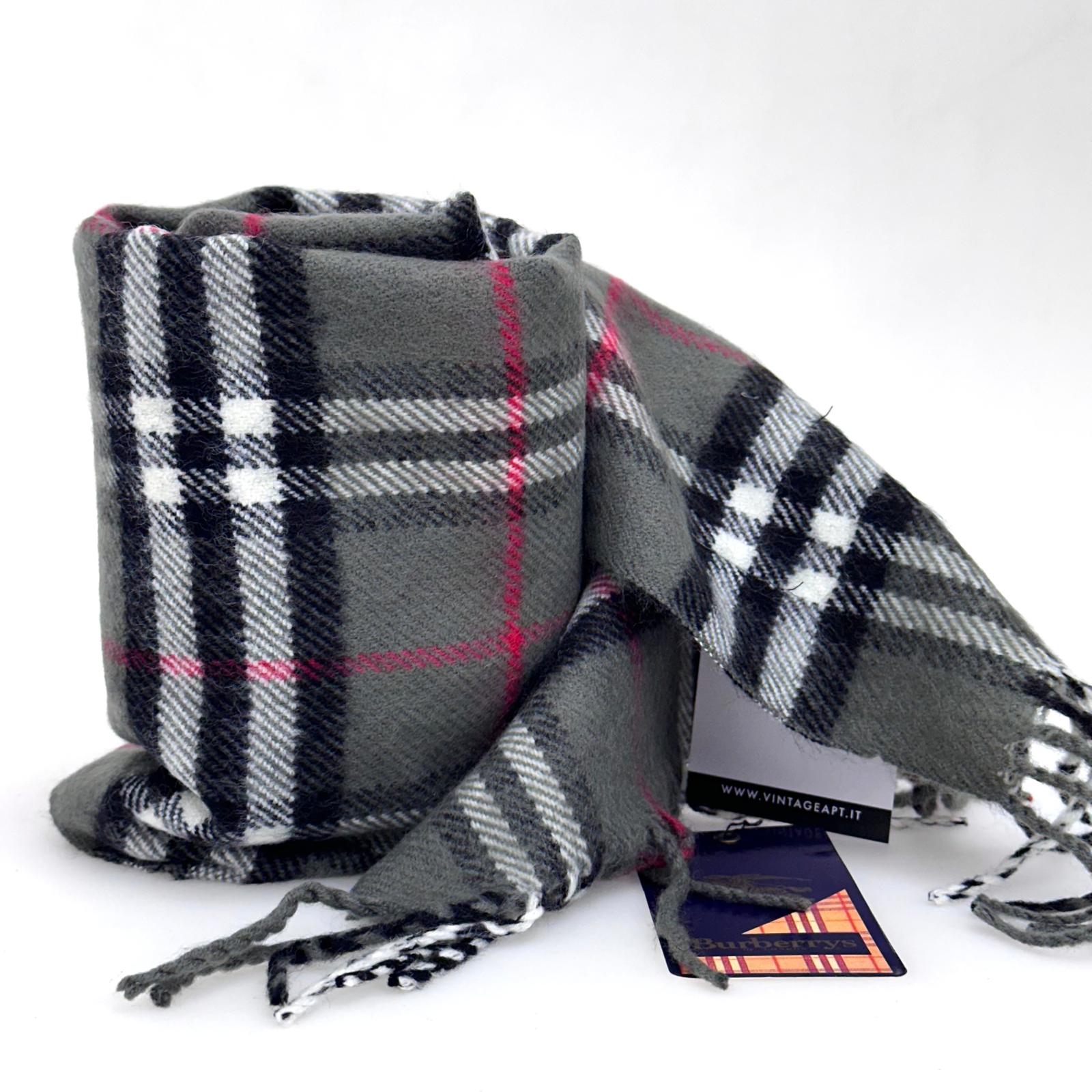 Burberry Sciarpa in lana con stampa check grigia mai usata
