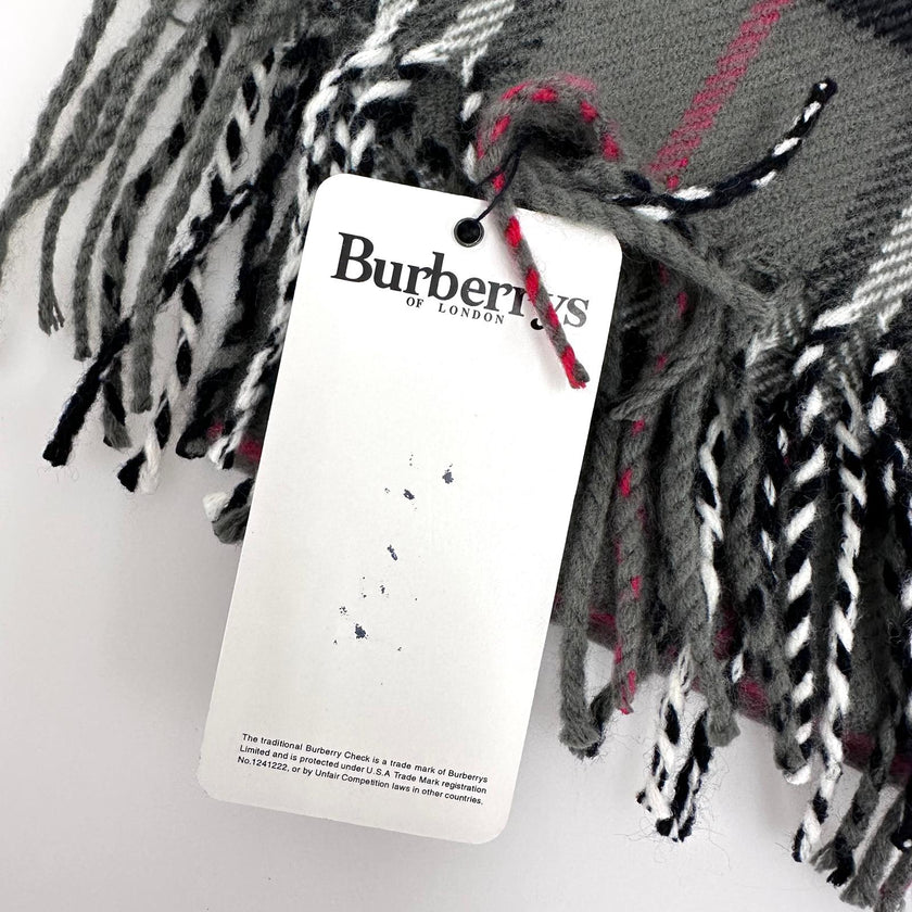 Burberry Sciarpa in lana con stampa check grigia mai usata