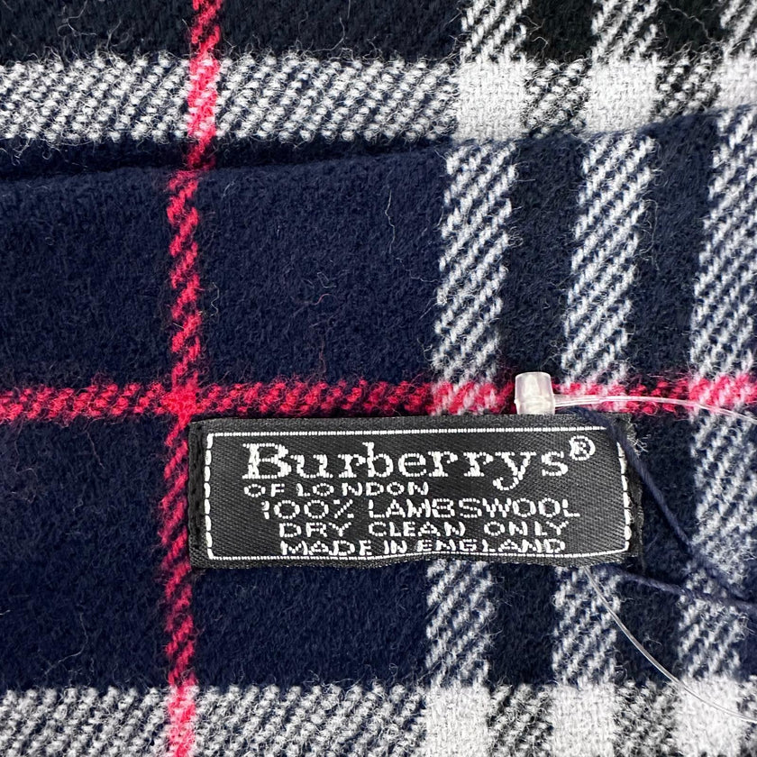 Burberry sciarpa in lana check blu con frange mai usata
