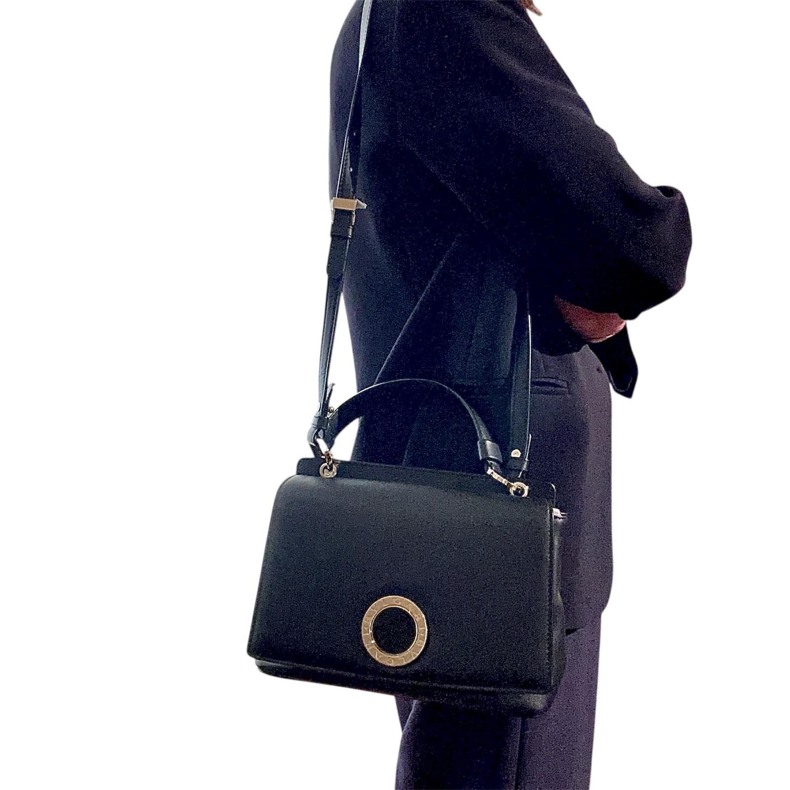 Bvlgari Borsa a due vie in Pelle Nera con Logo Acciaio