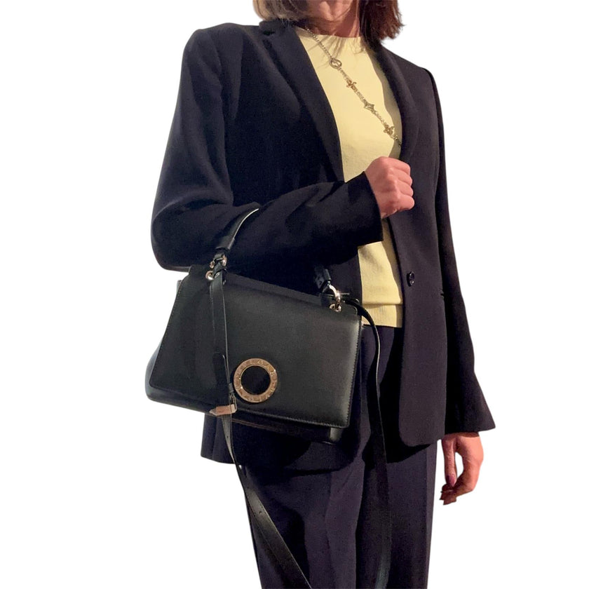 Bvlgari Borsa a due vie in Pelle Nera con Logo Acciaio