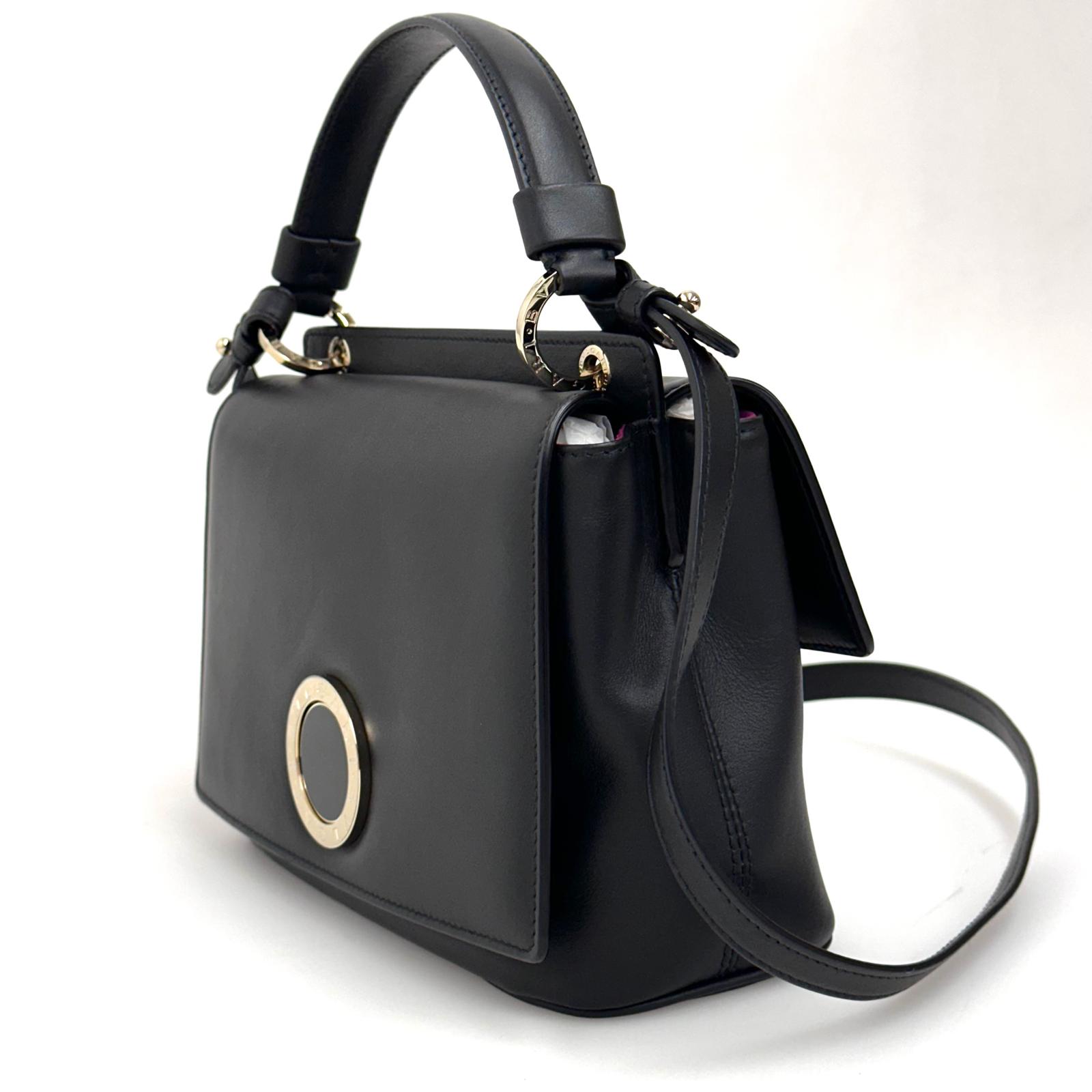 Bvlgari Borsa a due vie in Pelle Nera con Logo Acciaio