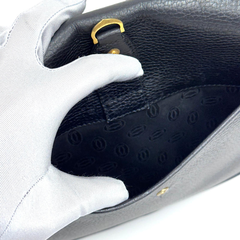 Cartier Borsa a tracolla in pelle martellata nera con logo frontale