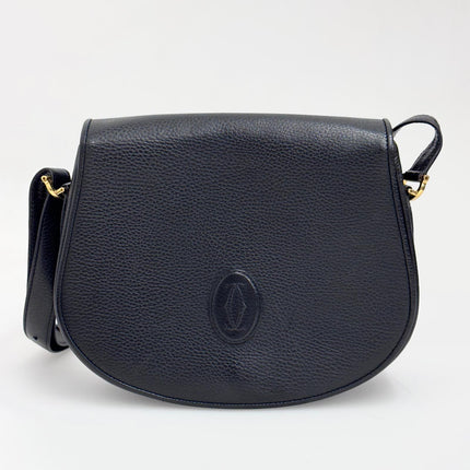 Cartier Borsa a tracolla in pelle martellata nera con logo frontale