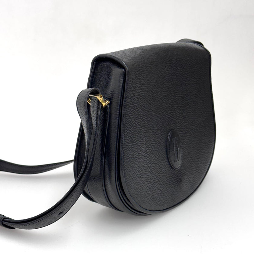 Cartier Borsa a tracolla in pelle martellata nera con logo frontale