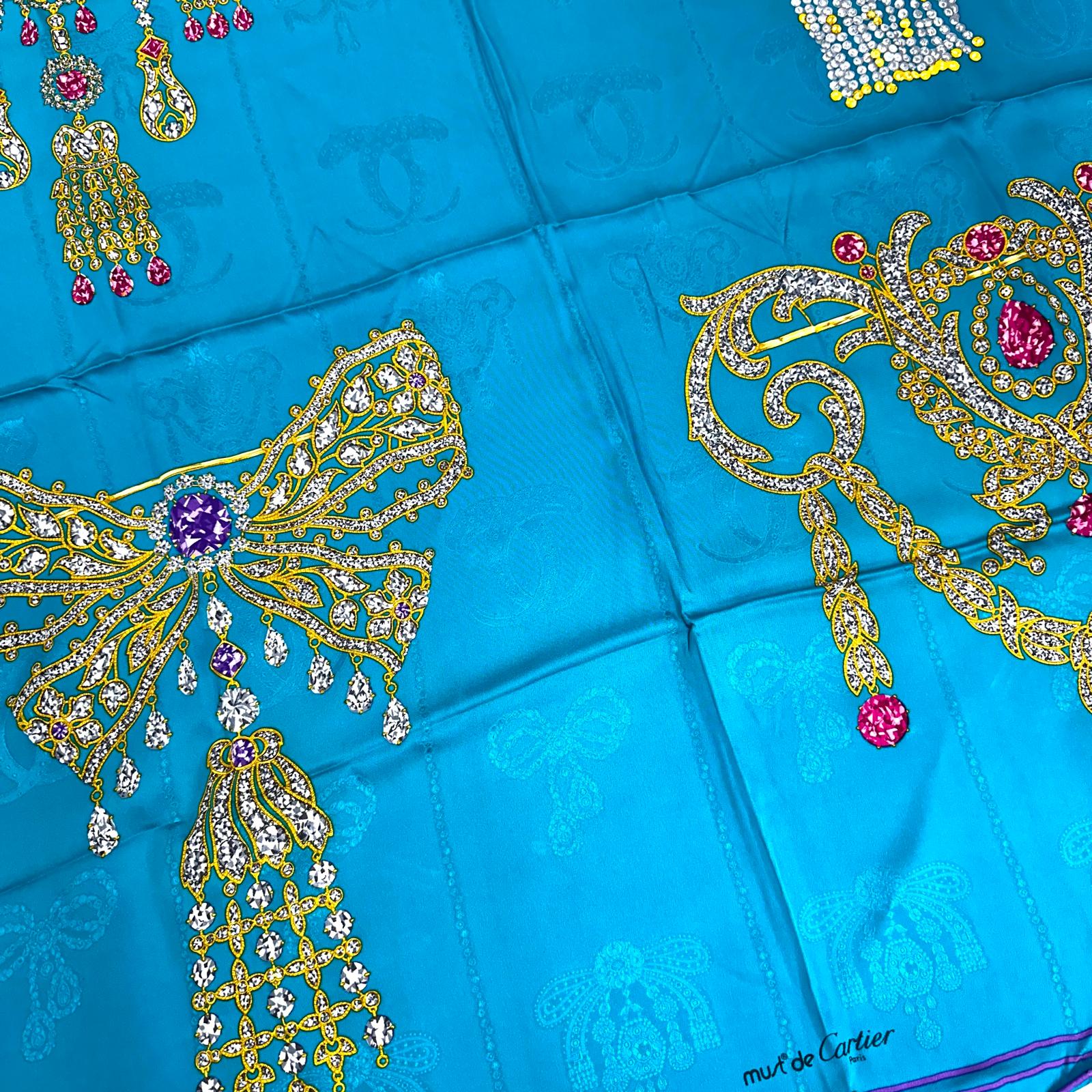Cartier Foulard in Seta “Noeuds et Bijoux” Turchese