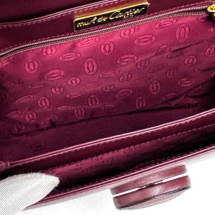 Cartier borsa a spalla vintage Must de Cartier in pelle burgundy full set