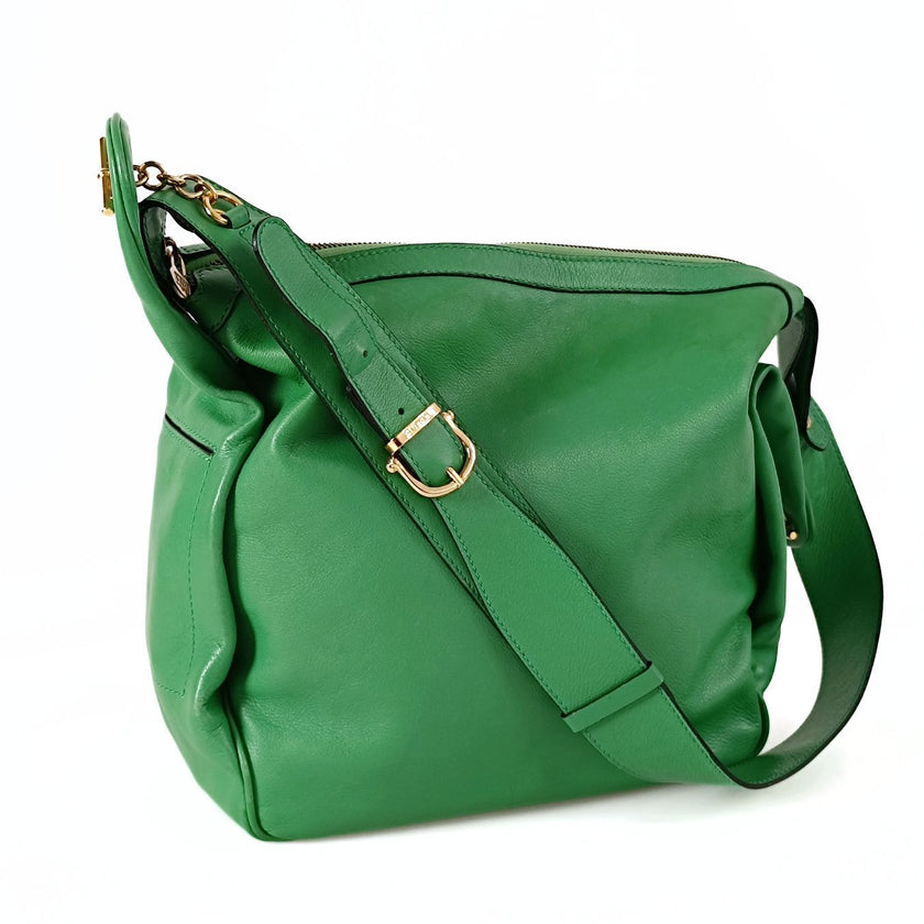 Céline borsa vintage a spalla in pelle verde acido