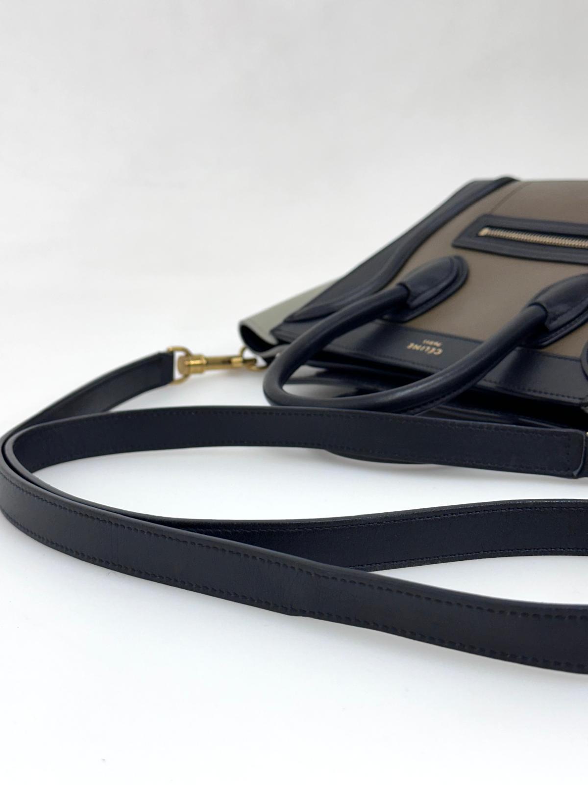 Céline Borsa Luggage Nano in Pelle Verde Militare, Salvia e Nero