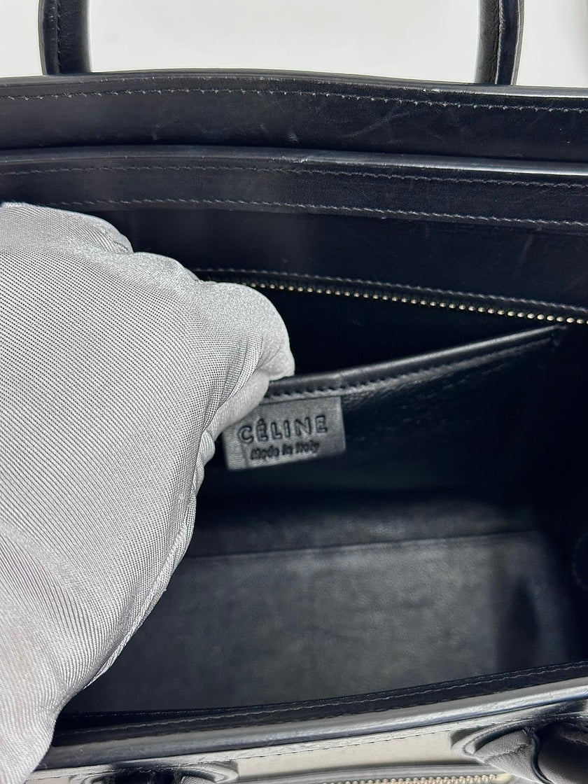 Céline Borsa Luggage Nano in Pelle Verde Militare, Salvia e Nero