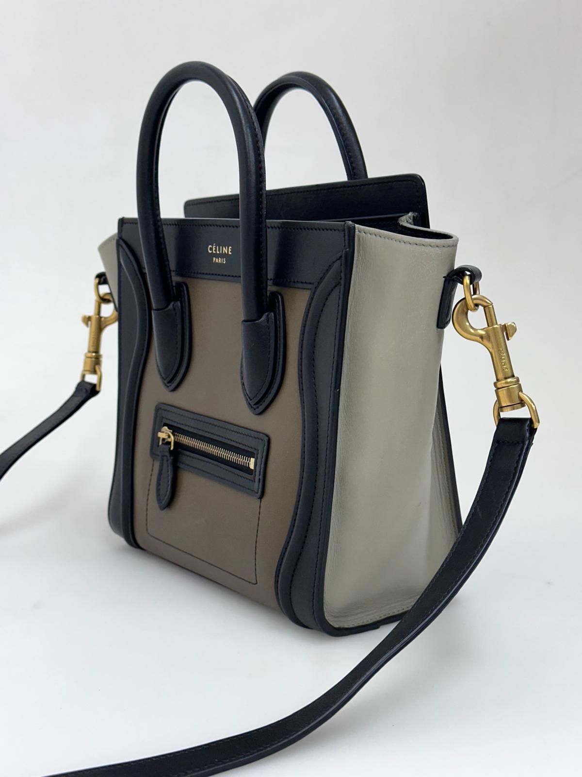 Céline Borsa Luggage Nano in Pelle Verde Militare, Salvia e Nero
