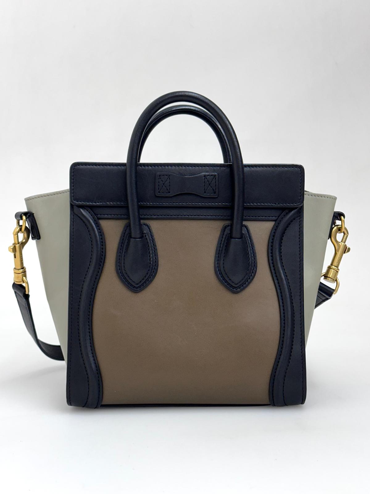 Céline Borsa Luggage Nano in Pelle Verde Militare, Salvia e Nero