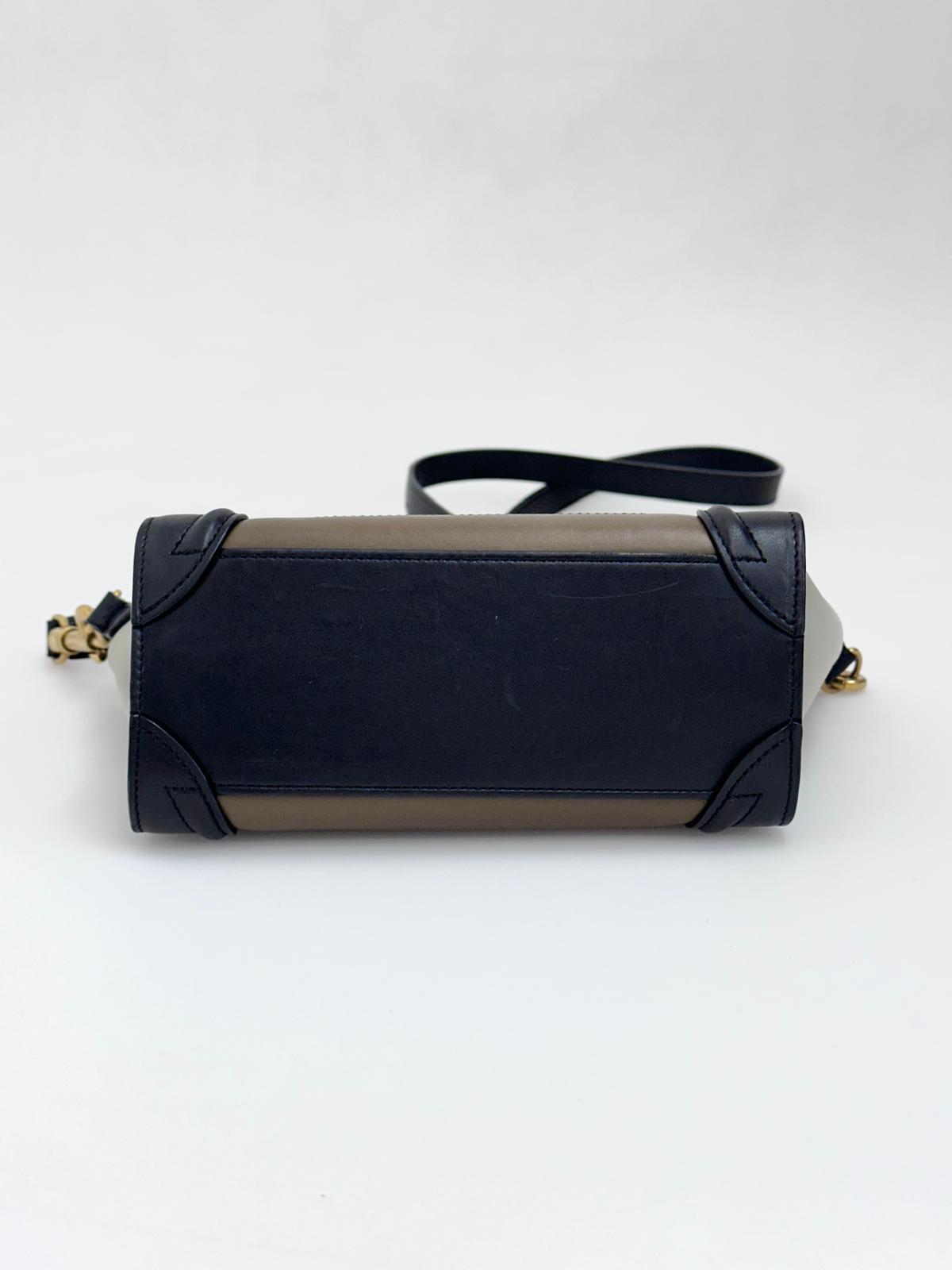 Céline Borsa Luggage Nano in Pelle Verde Militare, Salvia e Nero