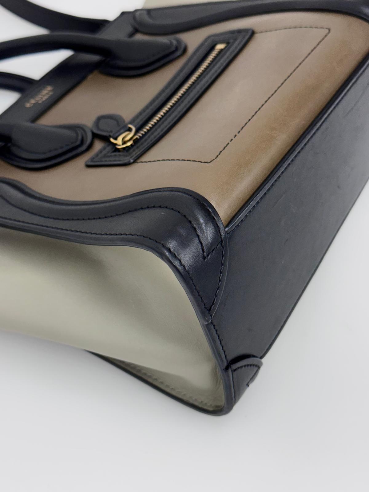 Céline Borsa Luggage Nano in Pelle Verde Militare, Salvia e Nero