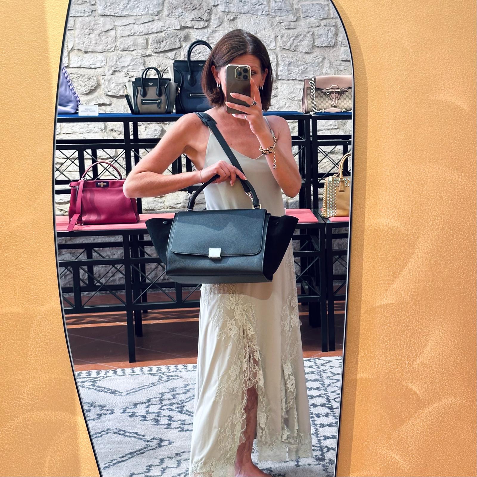 Céline Borsa Trapeze Medium in Pelle e Suede Nero