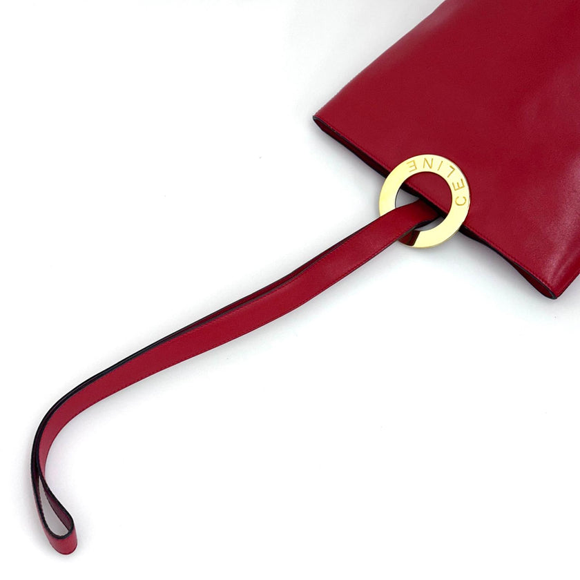 Céline Borsa Vintage Secchiello in Pelle Rossa con Anello Logo Dorato