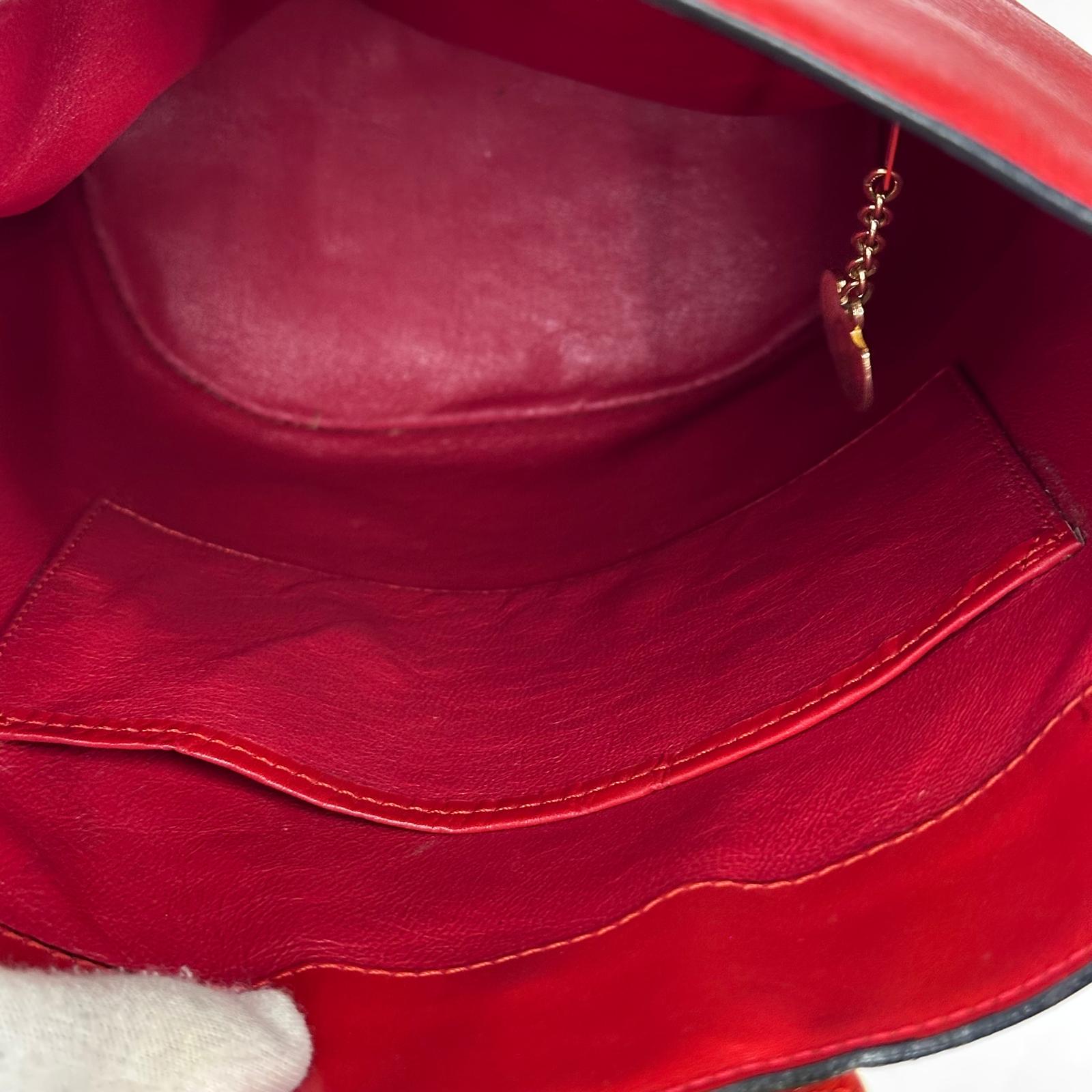 Céline Borsa Vintage Secchiello in Pelle Rossa con Anello Logo Dorato