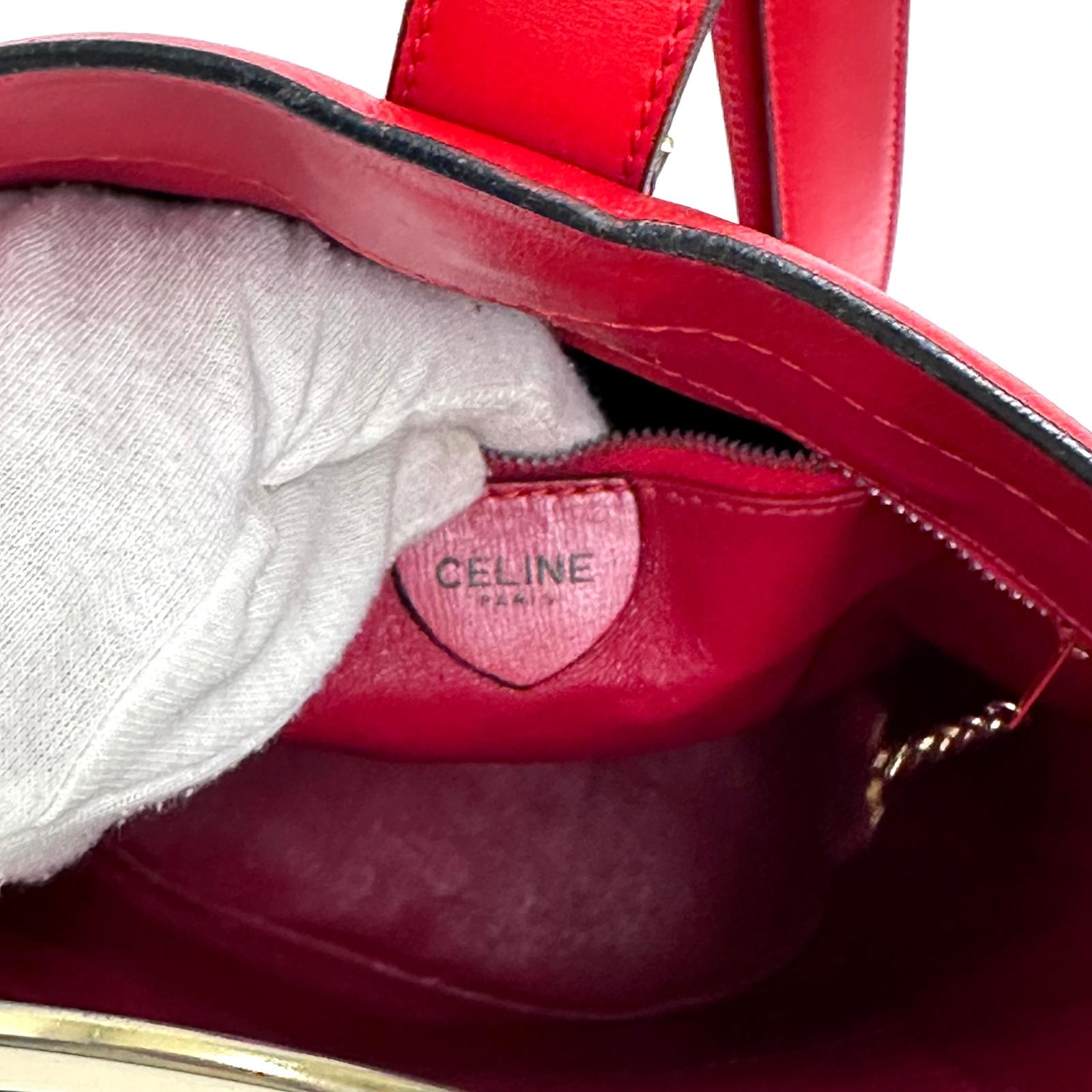 Céline Borsa Vintage Secchiello in Pelle Rossa con Anello Logo Dorato