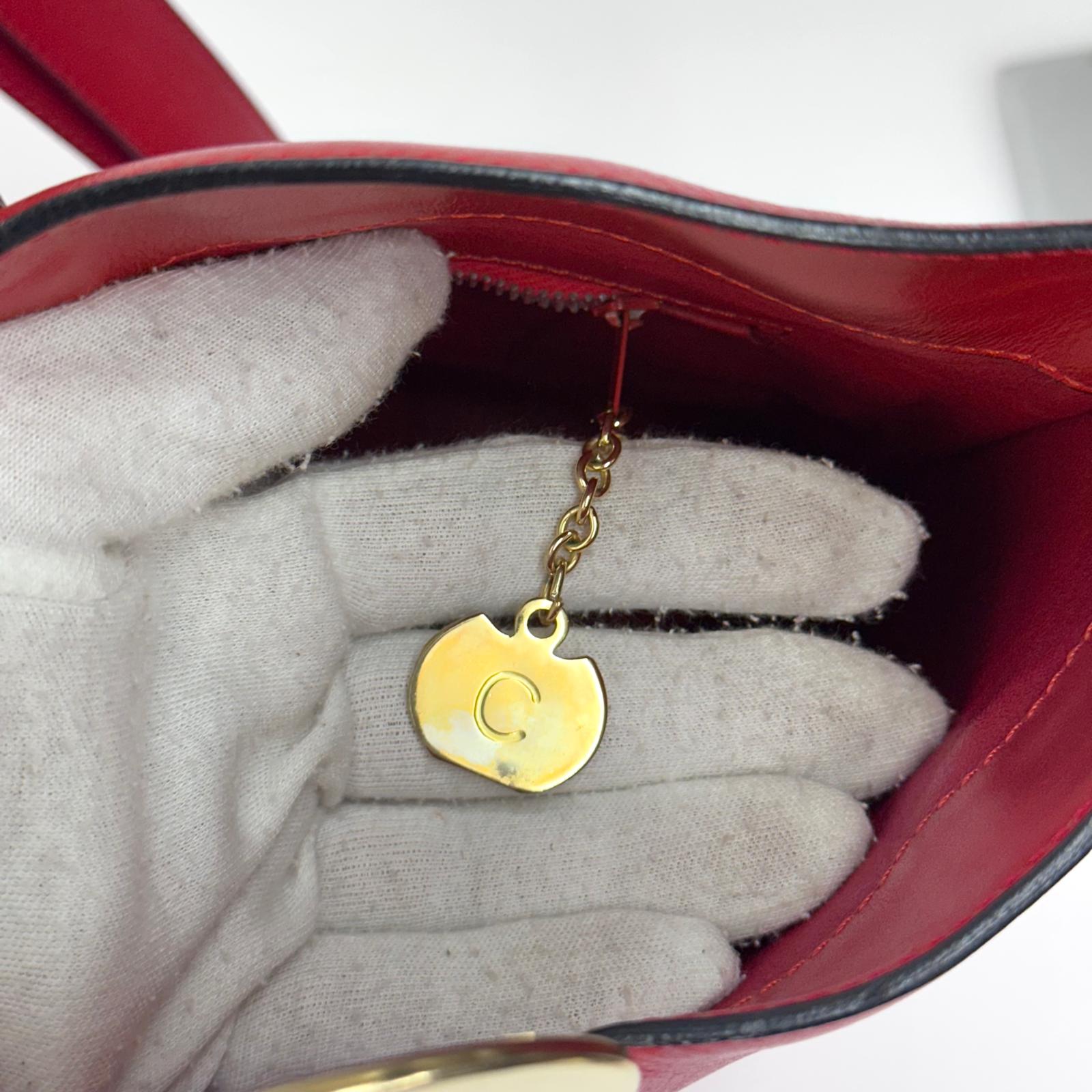 Céline Borsa Vintage Secchiello in Pelle Rossa con Anello Logo Dorato