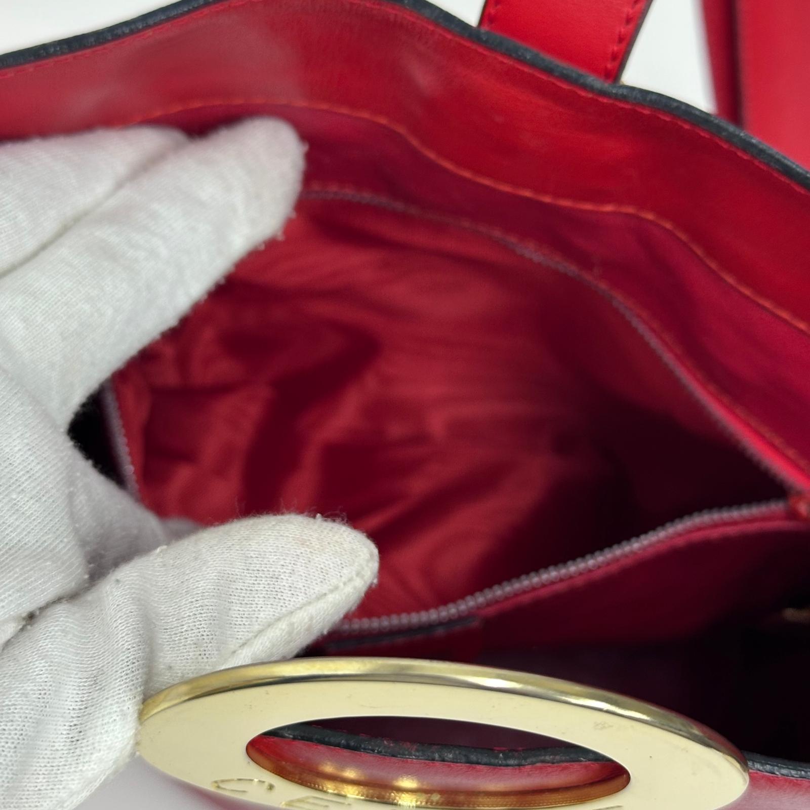 Céline Borsa Vintage Secchiello in Pelle Rossa con Anello Logo Dorato