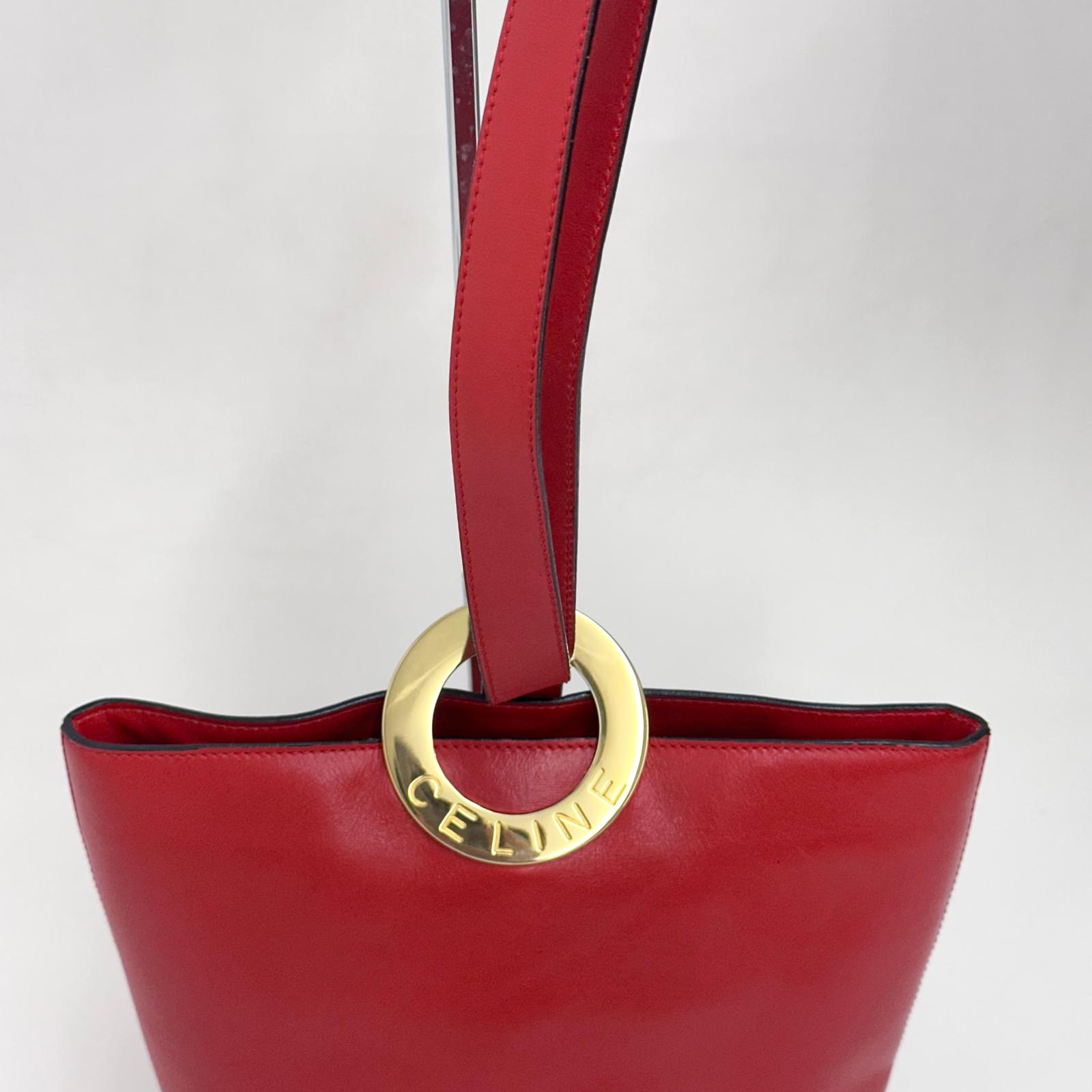 Céline Borsa Vintage Secchiello in Pelle Rossa con Anello Logo Dorato