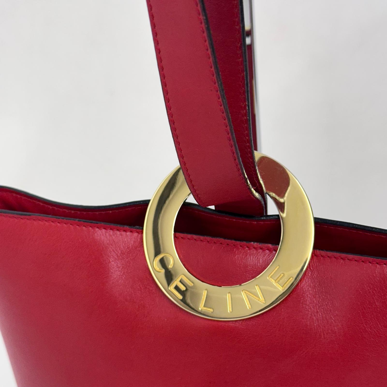 Céline Borsa Vintage Secchiello in Pelle Rossa con Anello Logo Dorato