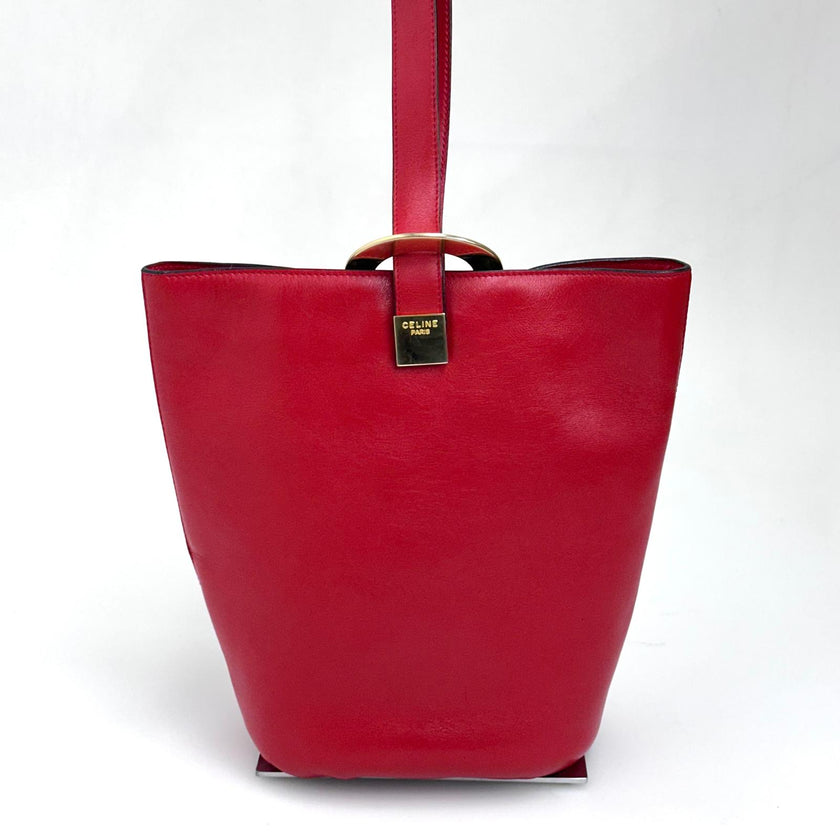 Céline Borsa Vintage Secchiello in Pelle Rossa con Anello Logo Dorato