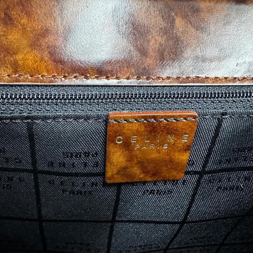 Céline Borsa Vintage Tweed Noisette in Pelle Effetto Radica