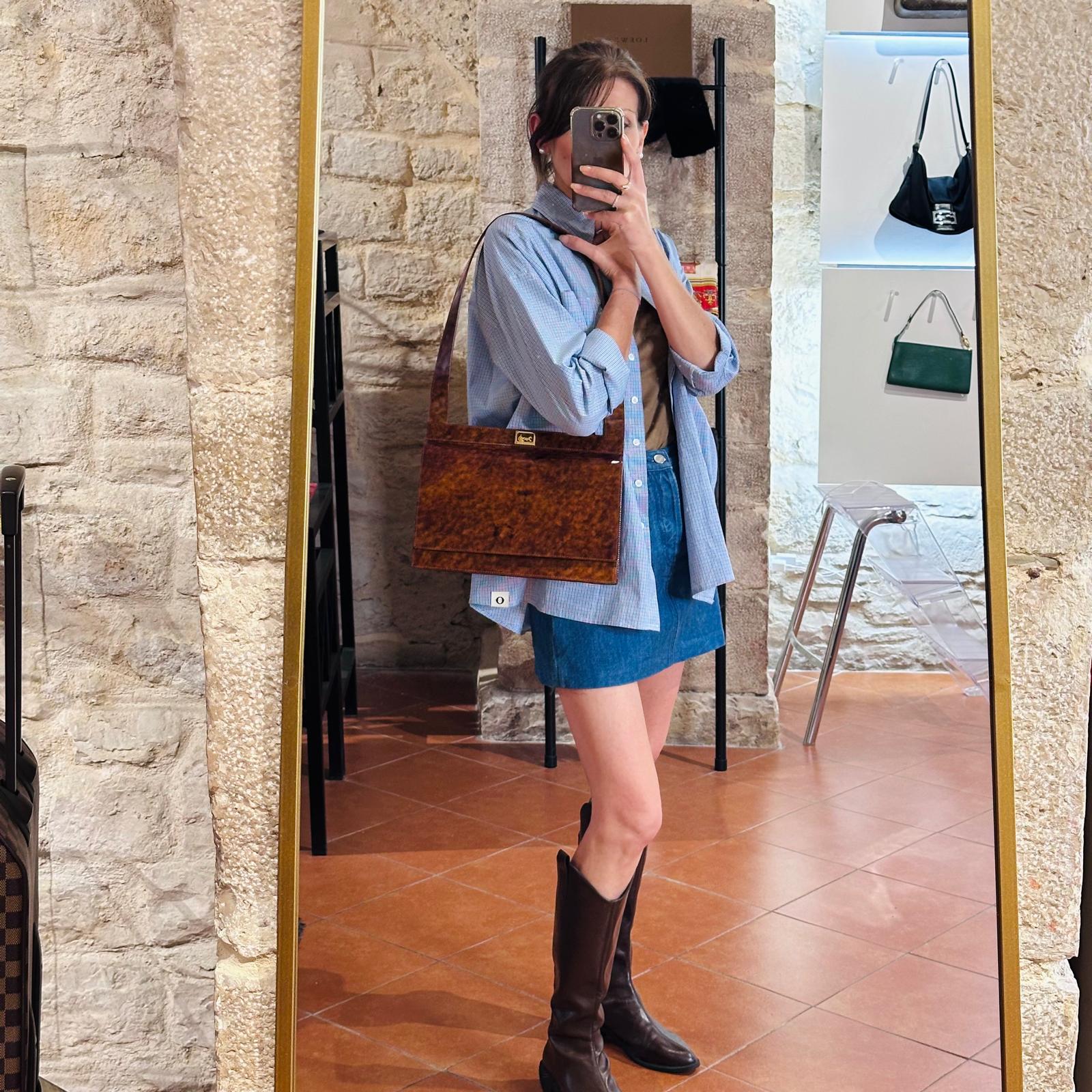 Céline Borsa Vintage Tweed Noisette in Pelle Effetto Radica