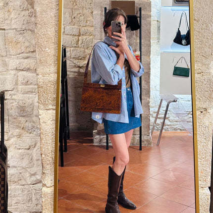 Céline Borsa Vintage Tweed Noisette in Pelle Effetto Radica