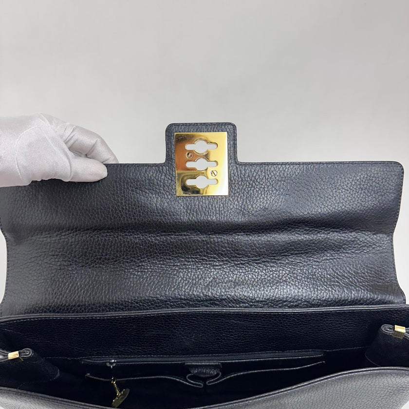 Céline Borsa a mano in pelle nera vintage con chiusura bijoux oro