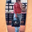 Céline Borsa a mano in pelle nera vintage con chiusura bijoux oro