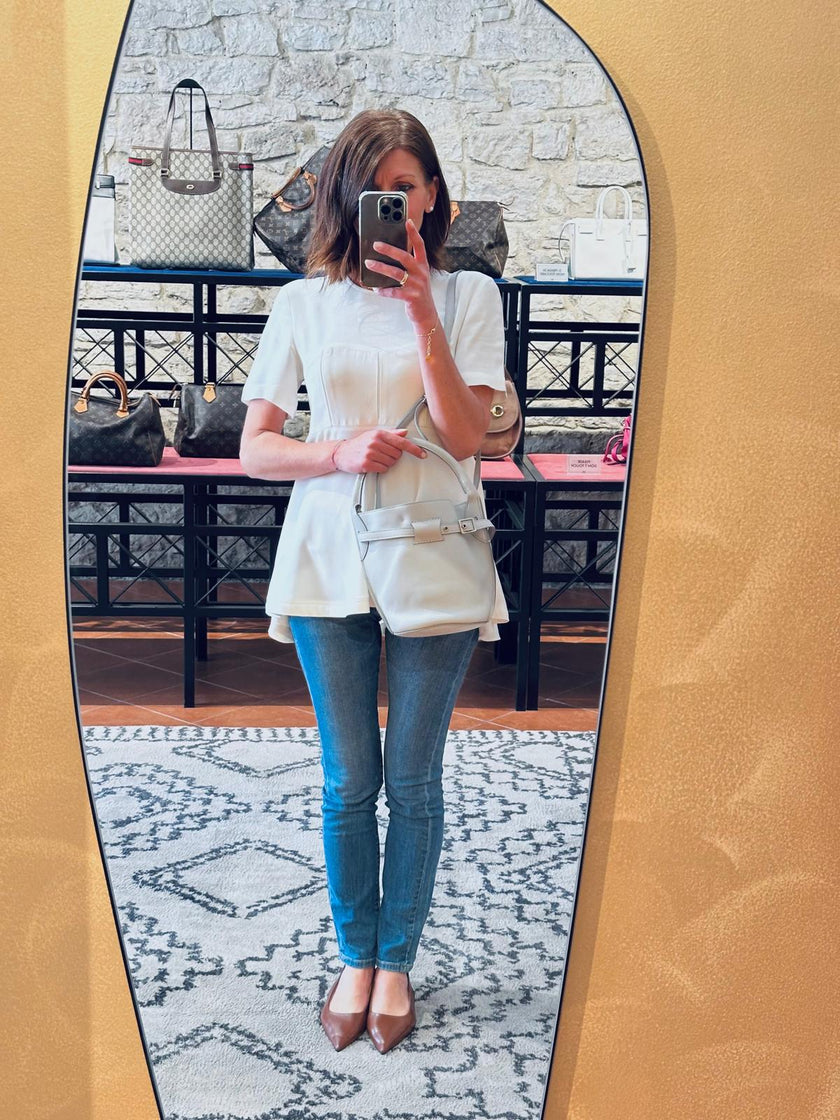 Céline Borsa a spalla Nano Bucket grigia in pelle liscia