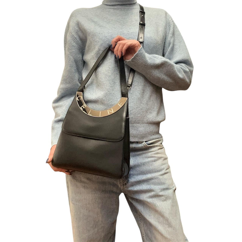 Céline C Phoebe Philo borsa a spalla in pelle nera a due vie