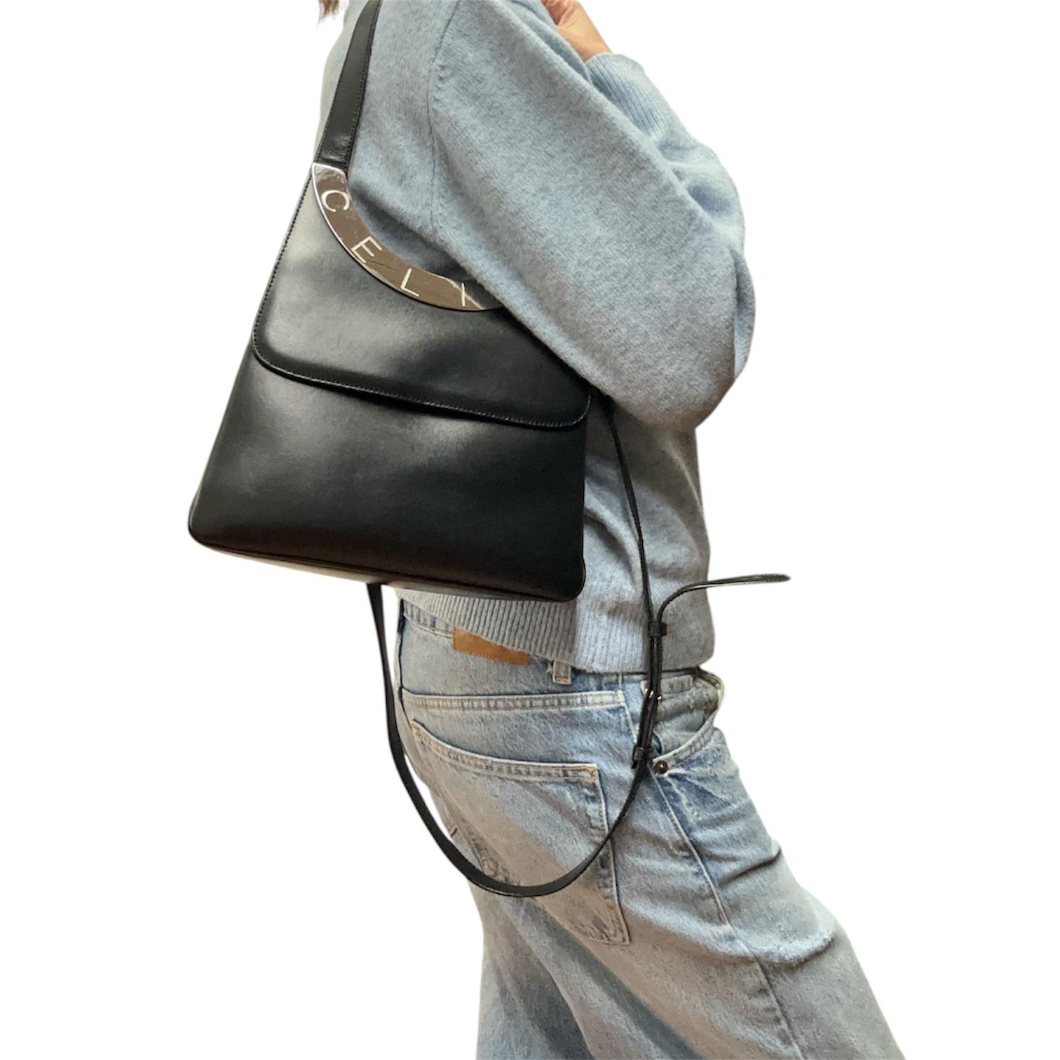 Céline C Phoebe Philo borsa a spalla in pelle nera a due vie