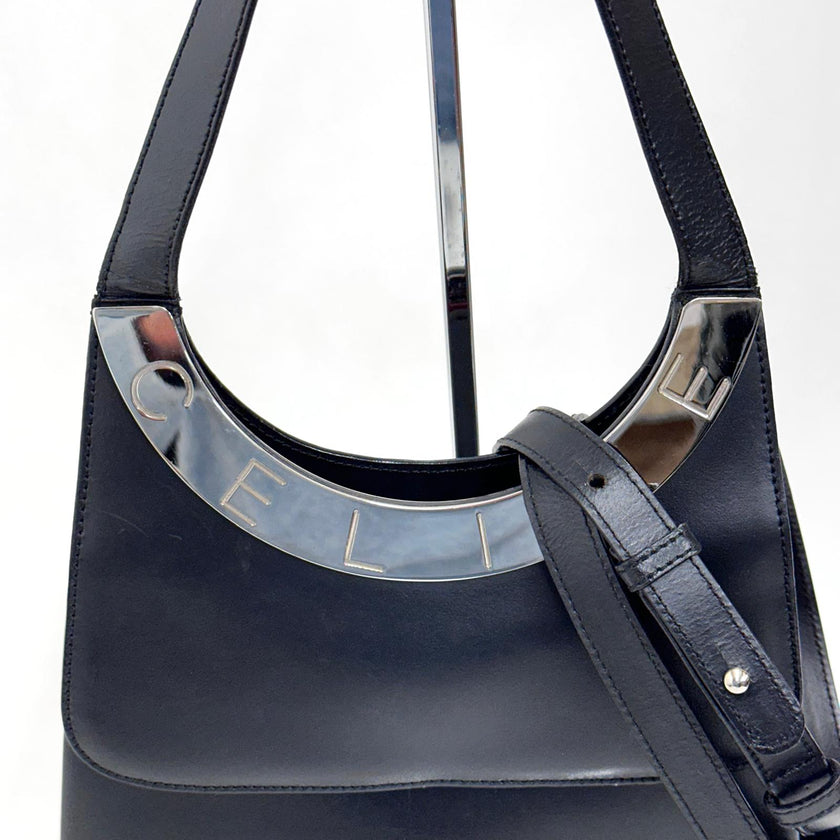 Céline C Phoebe Philo borsa a spalla in pelle nera a due vie