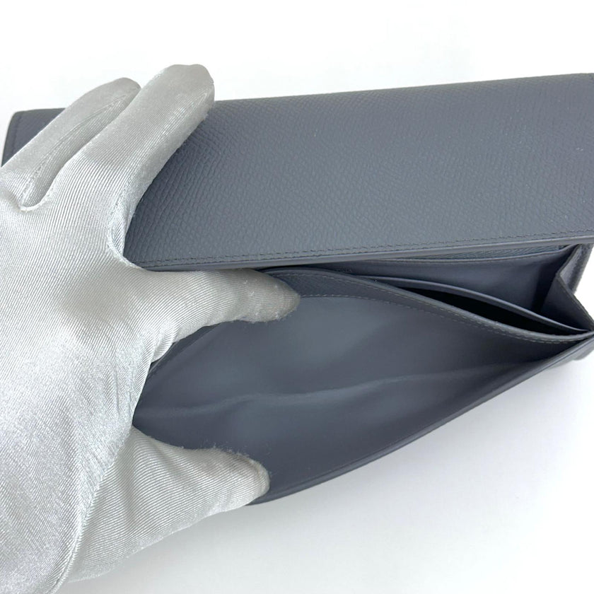 Celine Large Flap Wallet in Pelle di Vitello Granata Grigio