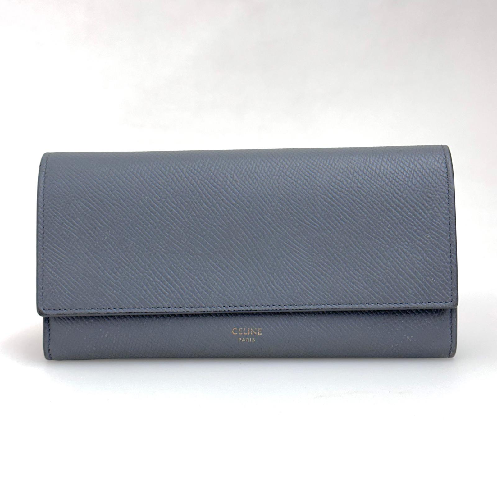 Celine Large Flap Wallet in Pelle di Vitello Granata Grigio