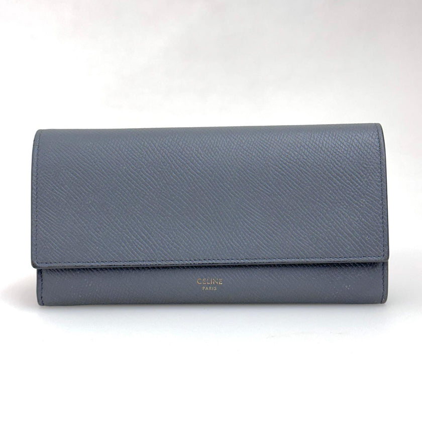 Celine Large Flap Wallet in Pelle di Vitello Granata Grigio
