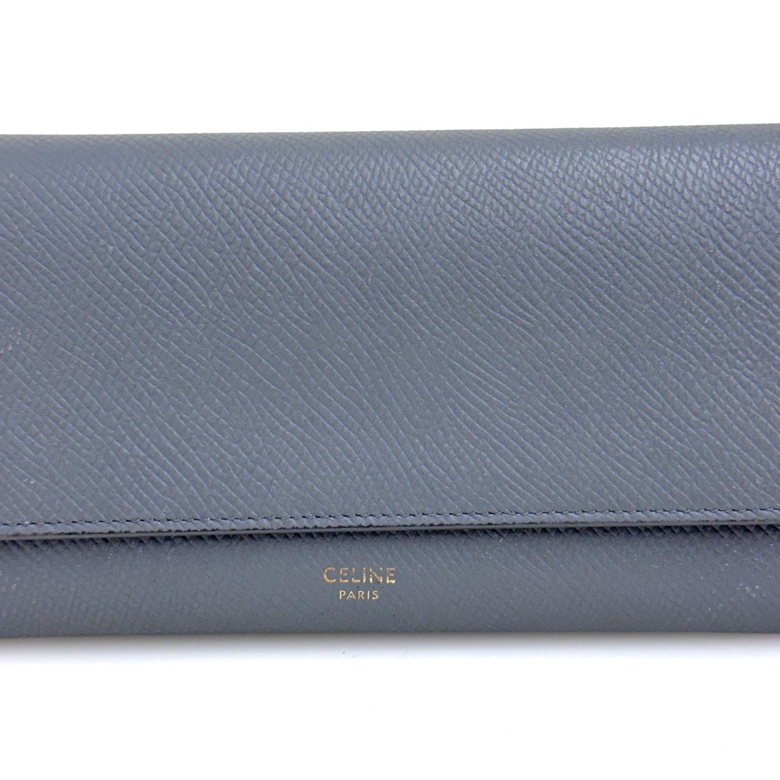 Celine Large Flap Wallet in Pelle di Vitello Granata Grigio
