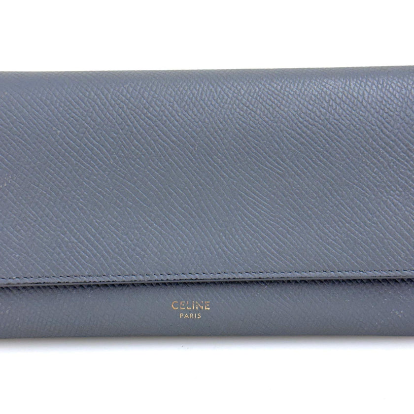 Celine Large Flap Wallet in Pelle di Vitello Granata Grigio