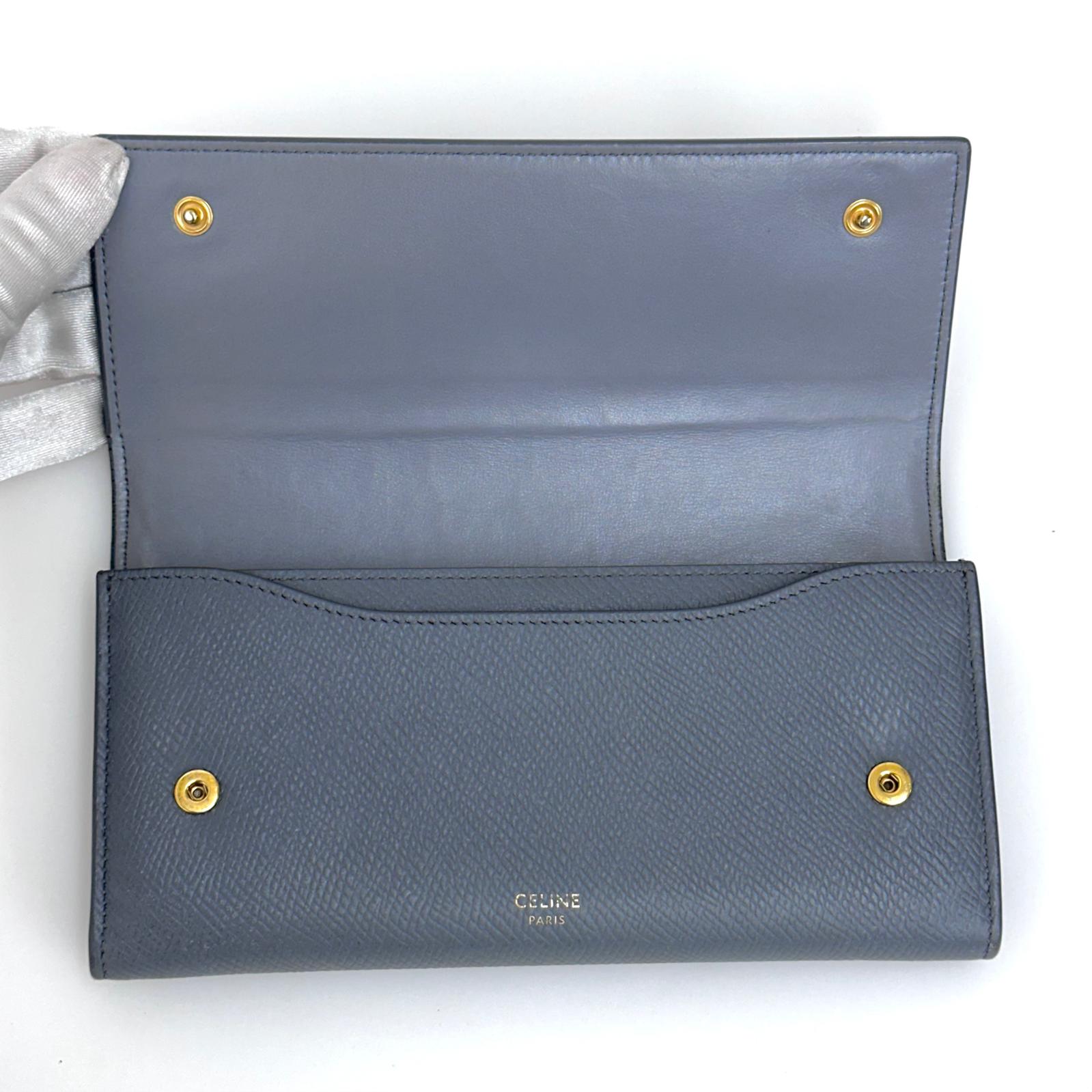 Celine Large Flap Wallet in Pelle di Vitello Granata Grigio