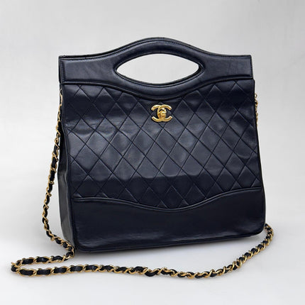 Chanel 31 Borsa Vintage Nera in Pelle Matelassé con Tracolla