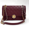 Chanel Borsa Classica Single Flap in Pelle Bordeaux con Finiture Bicolore Oro e Argento