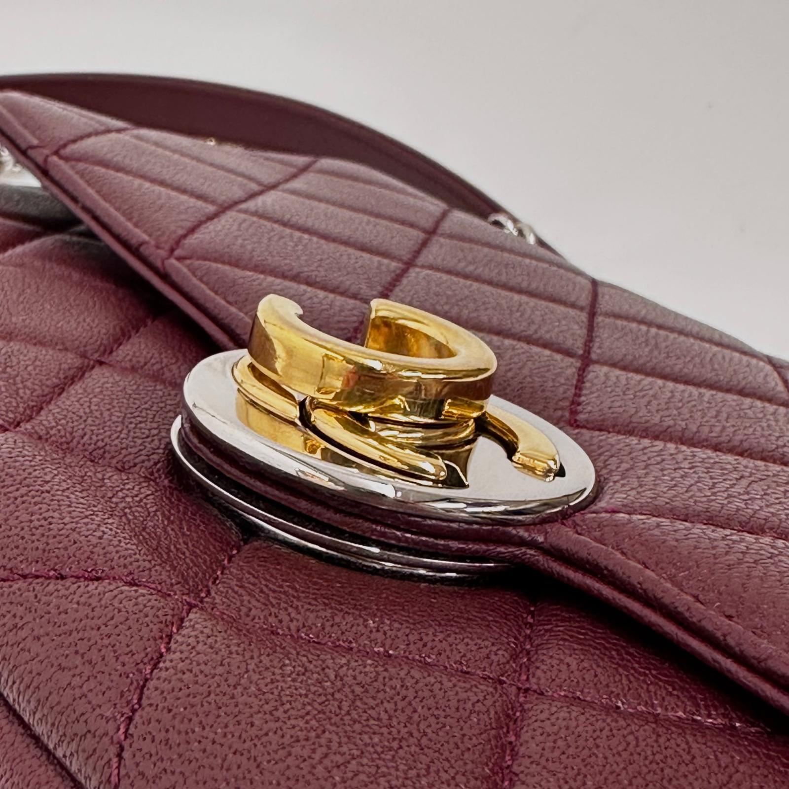 Chanel Borsa Classica Single Flap in Pelle Bordeaux con Finiture Bicolore Oro e Argento