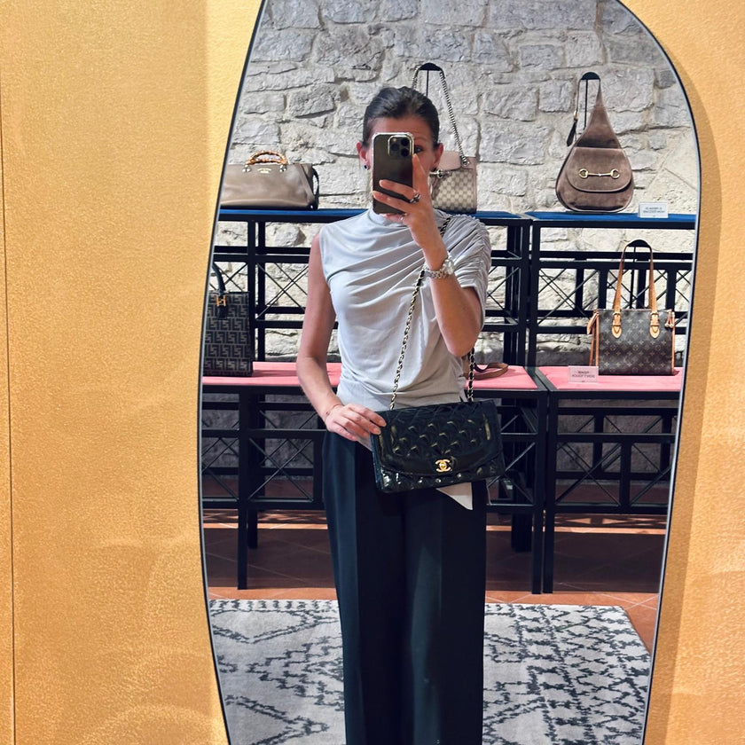 Chanel Borsa Diana Vintage in Vernice Nera Matelassé