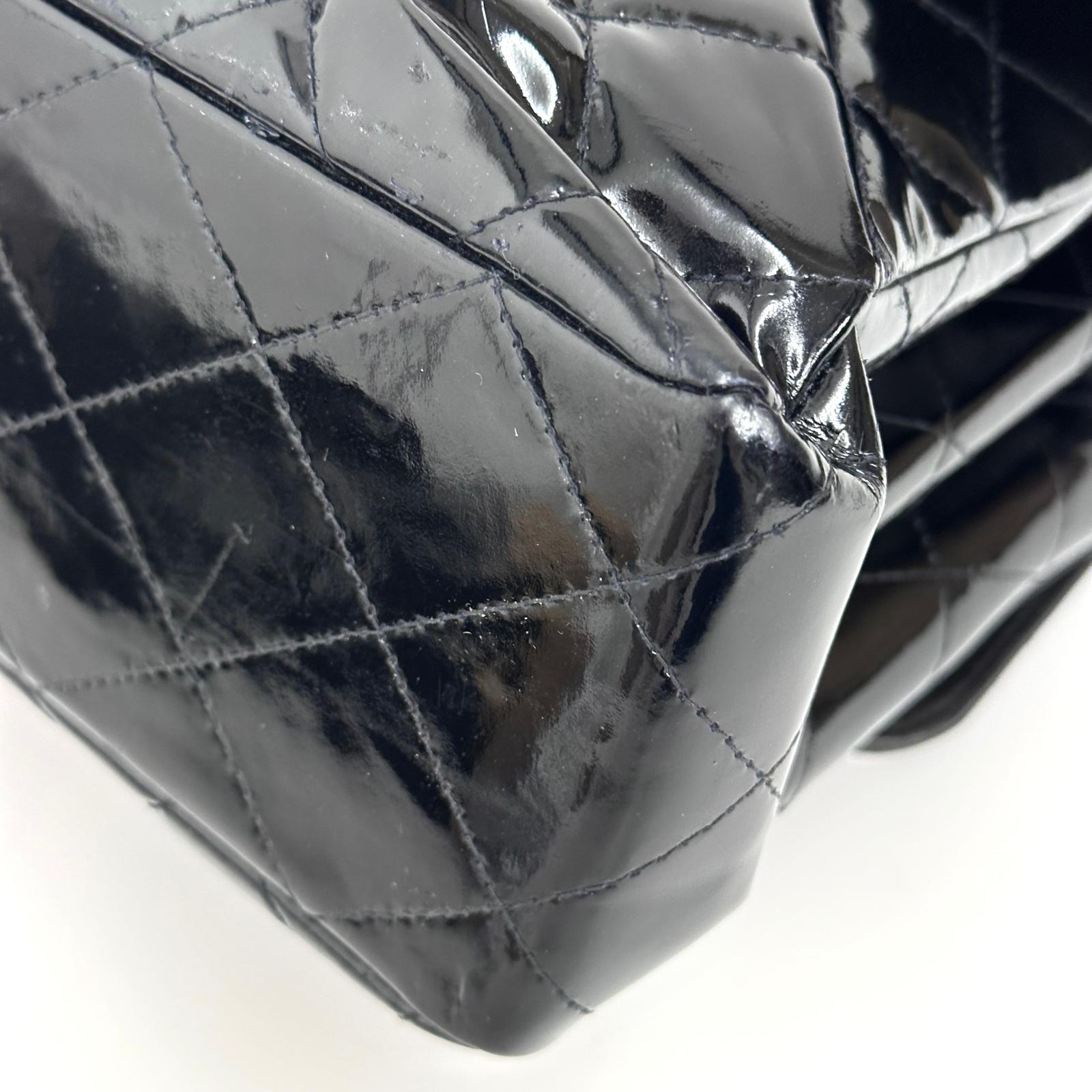 Chanel Borsa Double Flap 30 cm in pelle verniciata nera vintage 1996-1997