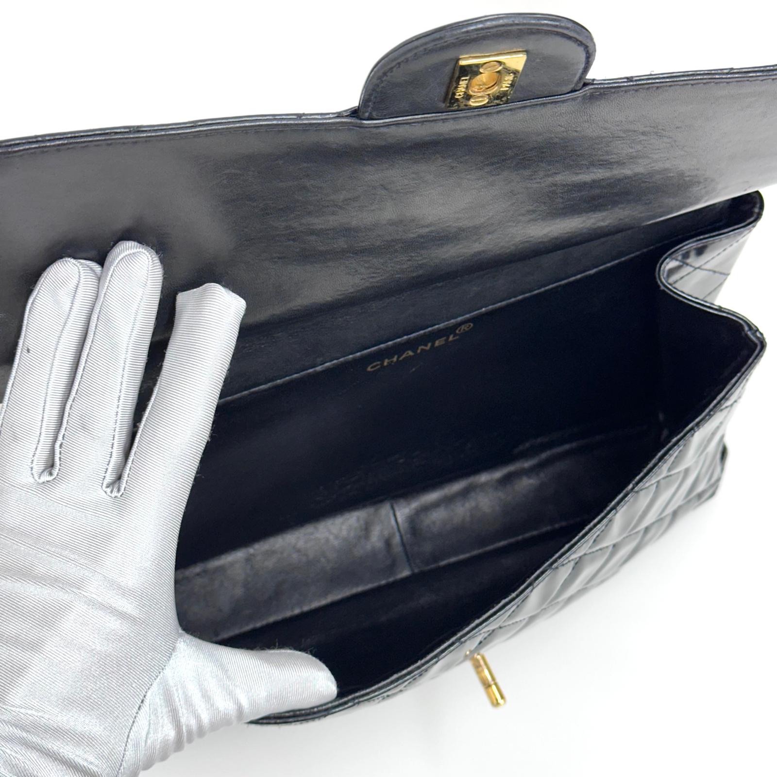 Chanel Borsa Double Flap 30 cm in pelle verniciata nera vintage 1996-1997