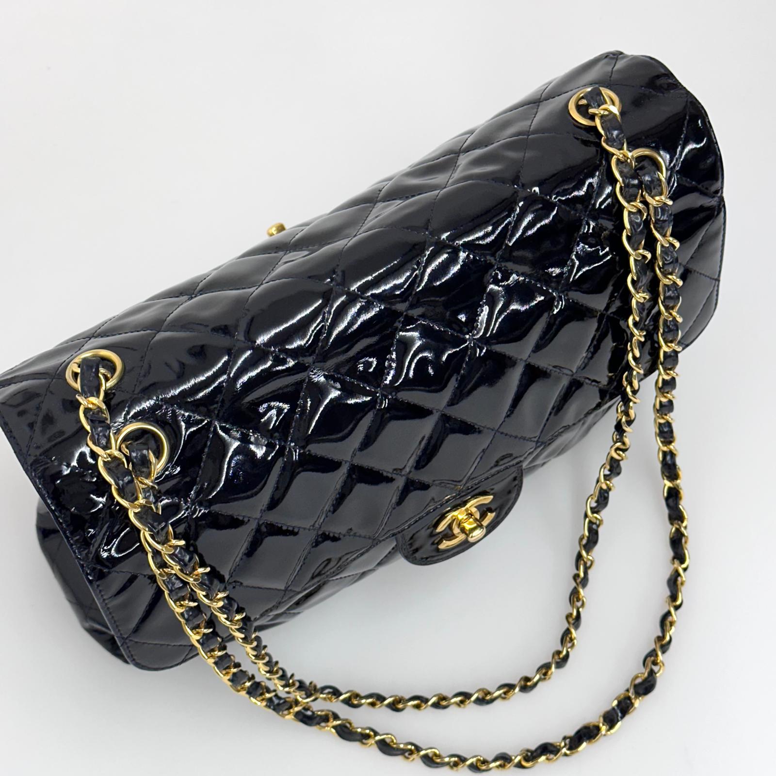 Chanel Borsa Double Flap 30 cm in pelle verniciata nera vintage 1996-1997