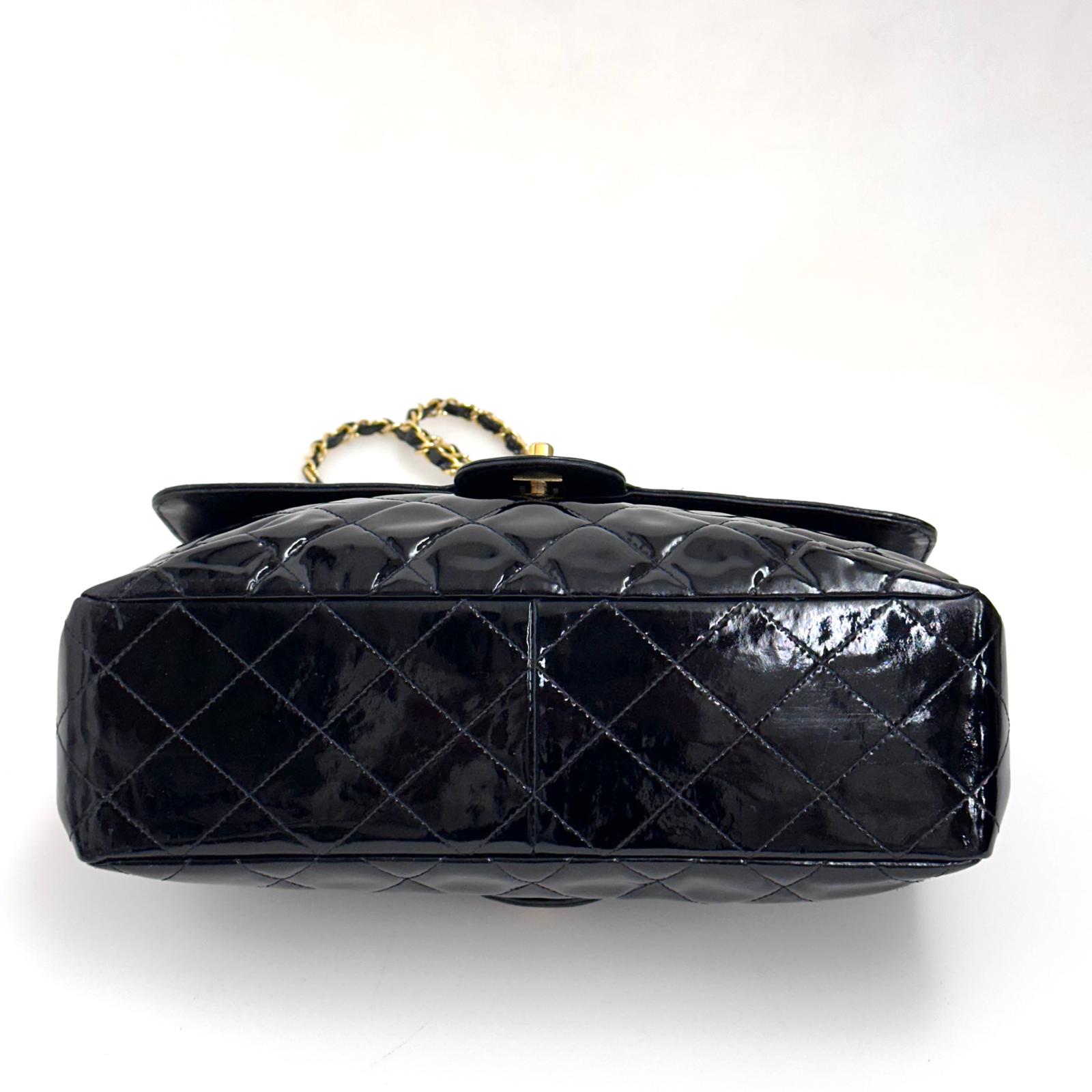 Chanel Borsa Double Flap 30 cm in pelle verniciata nera vintage 1996-1997